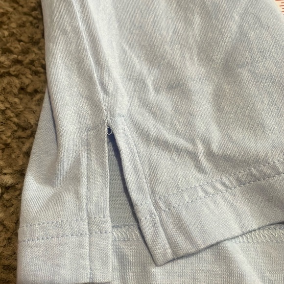 Ladies “PINK” long sleeve sequin accent top. Light blue w/navy sleeves Sz Small - Picture 9 of 11